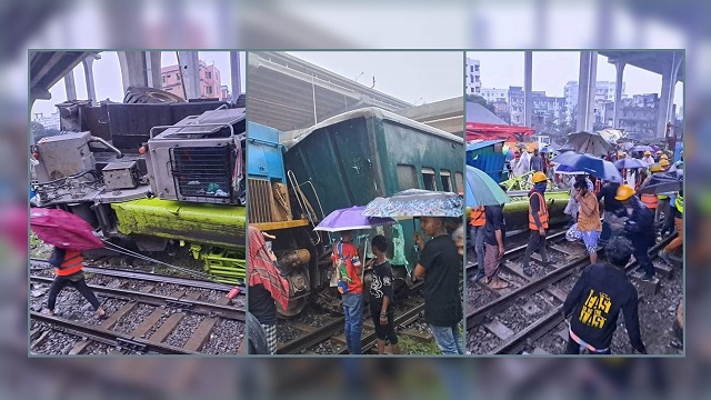 তেজগাঁওয়ে ক্রেনের আঘাতে লাইনচ্যুত ট্রেন